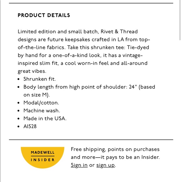 NWT Madewell River & Thread Tie Dye Tee SOLD OUT L - Picture 5 of 8